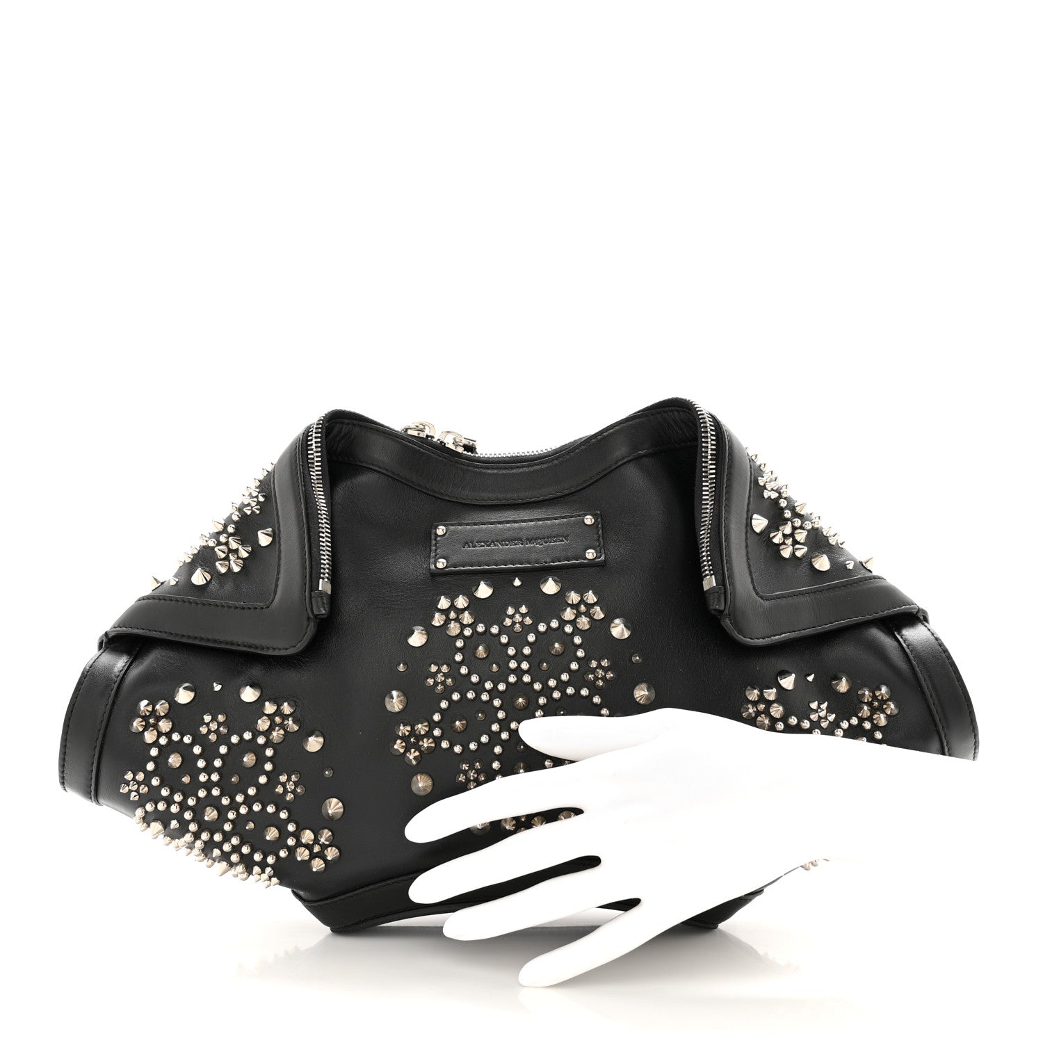 Alexander McQueen Calfskin Studded De Manta Clutch Black 2 of 9