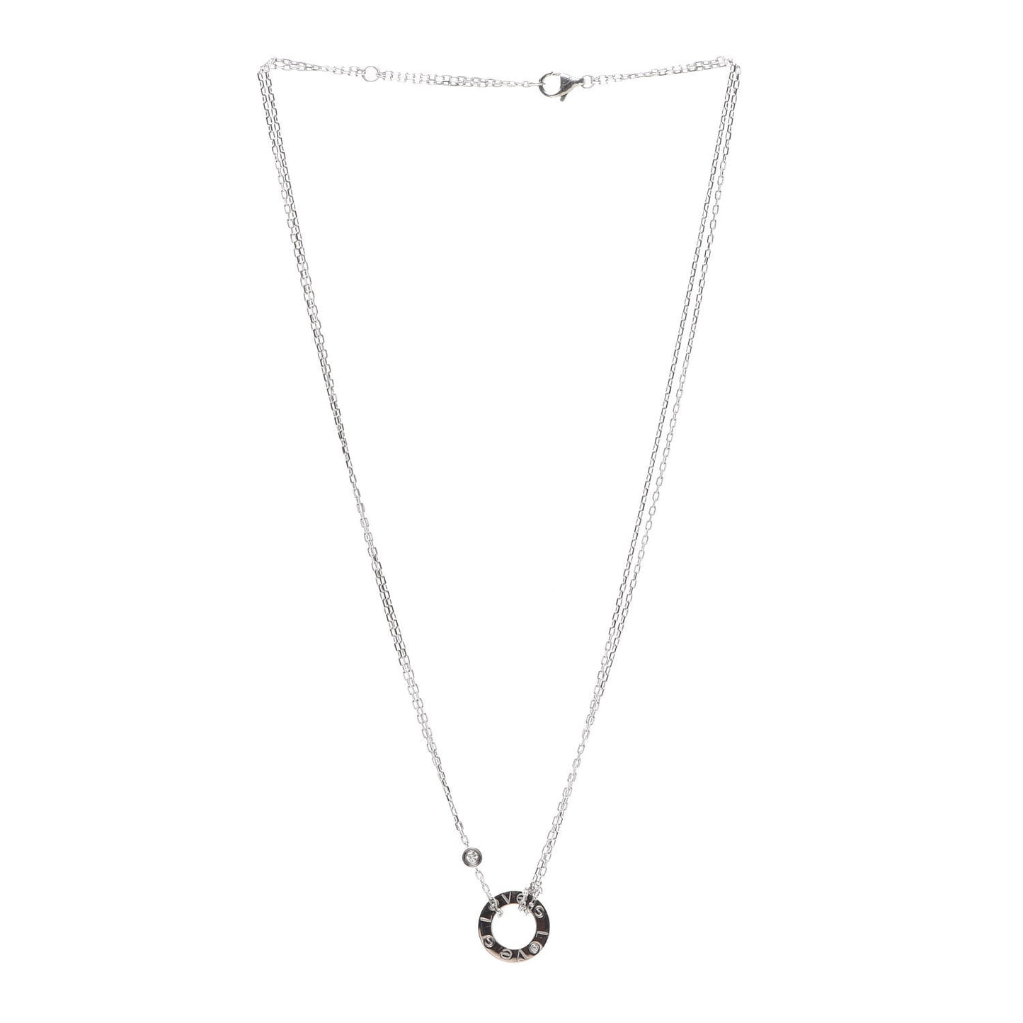 18K White Gold 2 Diamond LOVE Necklace
