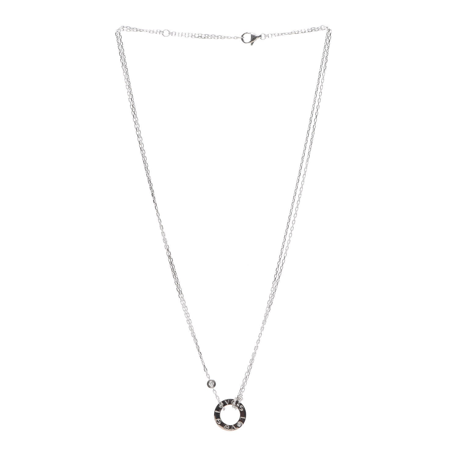 Cartier 18K White Gold 2 Diamond LOVE Necklace 3 of 5