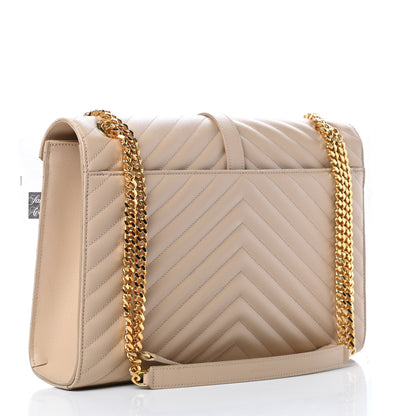 Saint Laurent Grain De Poudre Matelasse Chevron Large Monogram Satchel Nude Powder 3 of 11