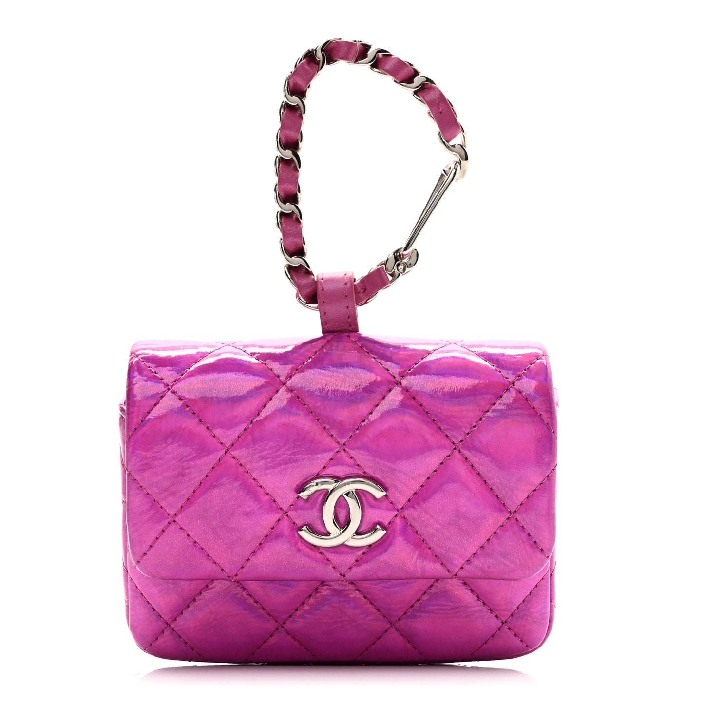 Patent Lambskin Quilted CC Hook Card Holder Pink