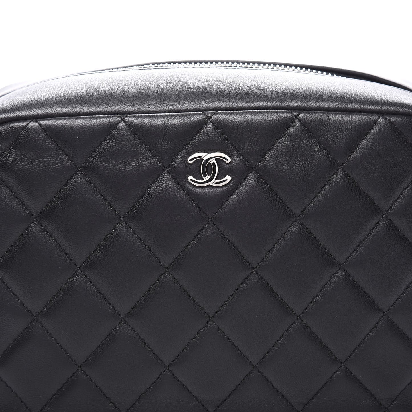 Lambskin Quilted Medium Curvy Pouch Cosmetic Case Black