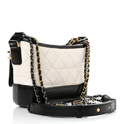 Chanel Aged Calfskin Quilted Small Gabrielle Hobo Black White 3 of 10