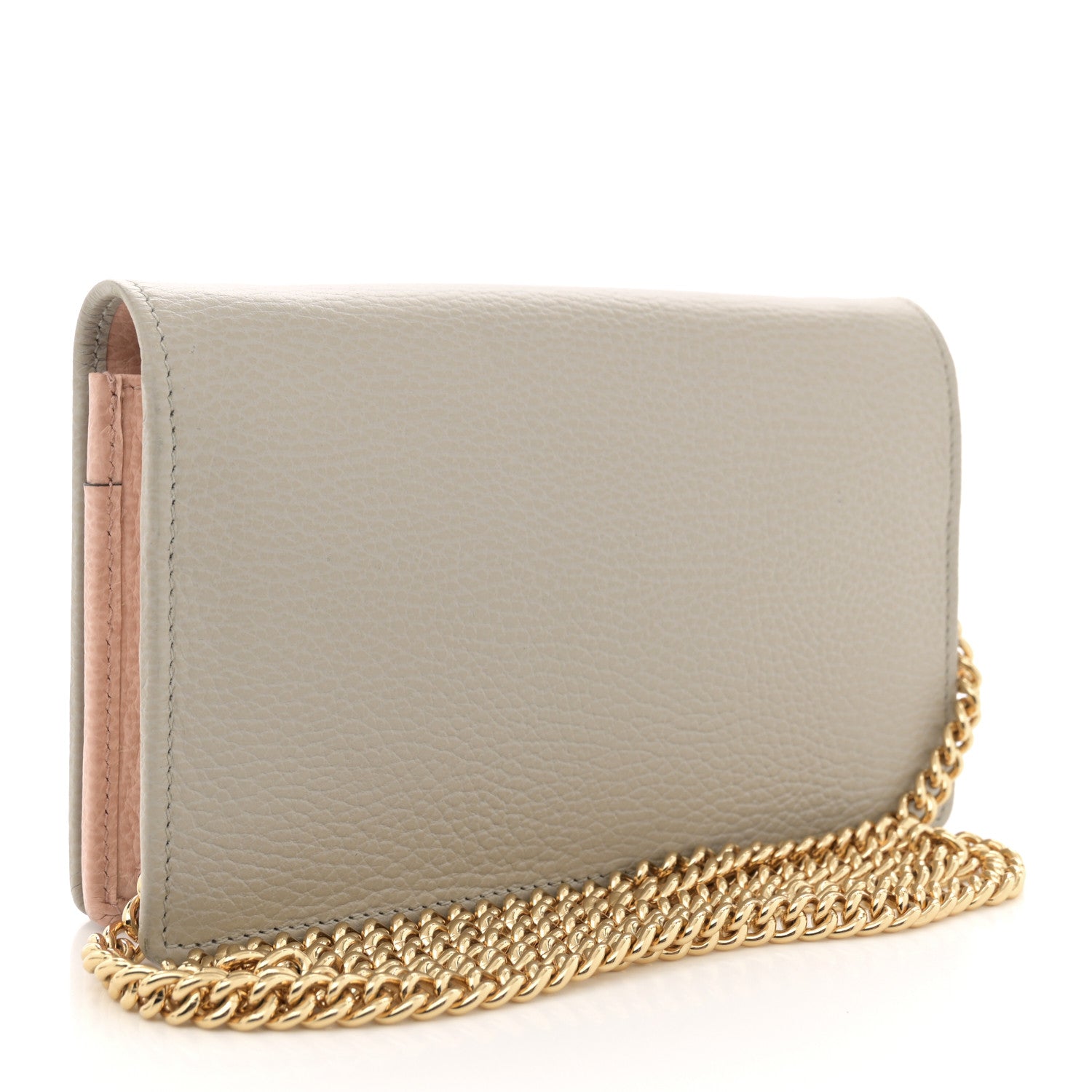 Gucci Dollar Calfskin Mini GG Marmont Chain Wallet Grey Light Pink 3 of 13