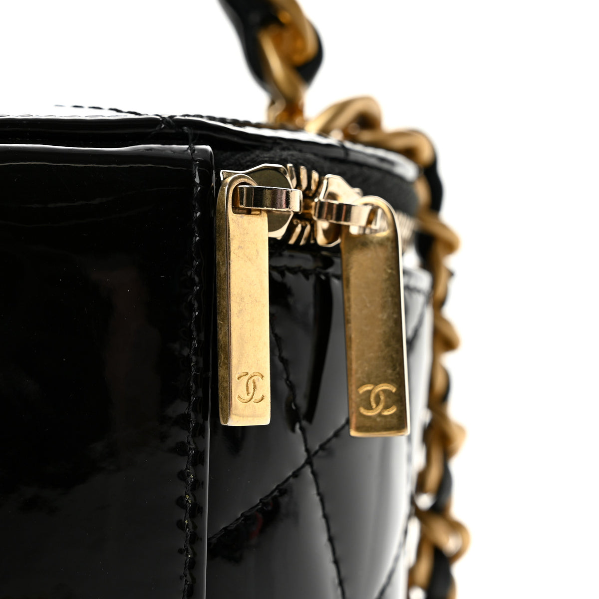 Chanel Patent Quilted Afternoon Tea Top Handle Vanity Case With Chain Black 11 of 12