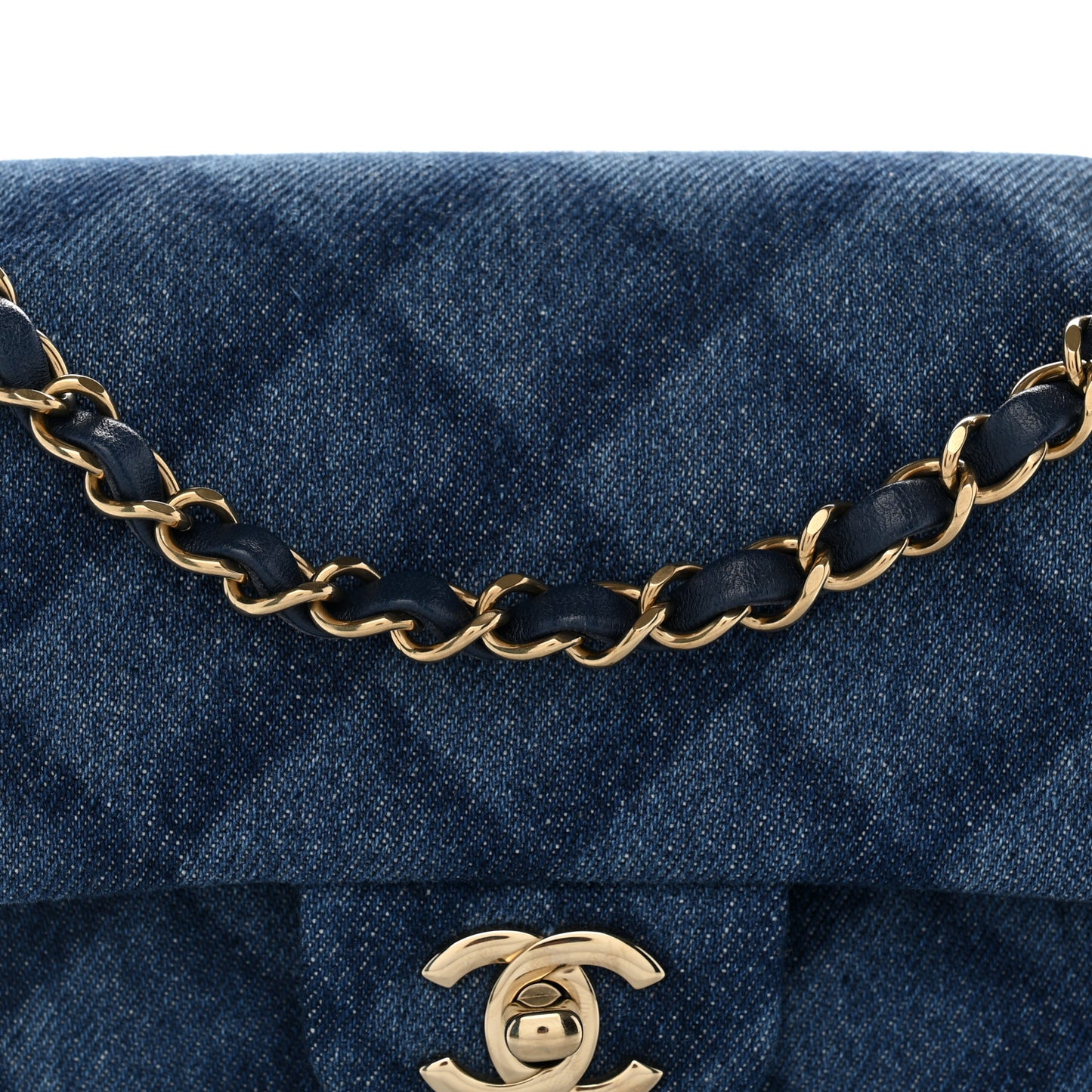 Printed Denim Quilted Small Double Flap Blue