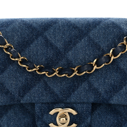 Chanel Printed Denim Quilted Small Double Flap Blue 8 of 10