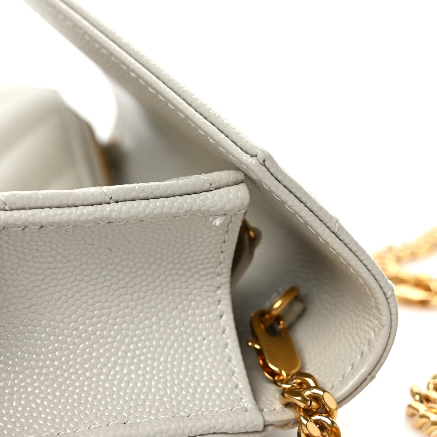 Saint Laurent Grain De Poudre Matelasse Chevron Monogram Envelope Chain Wallet Crema Soft 6 of 7