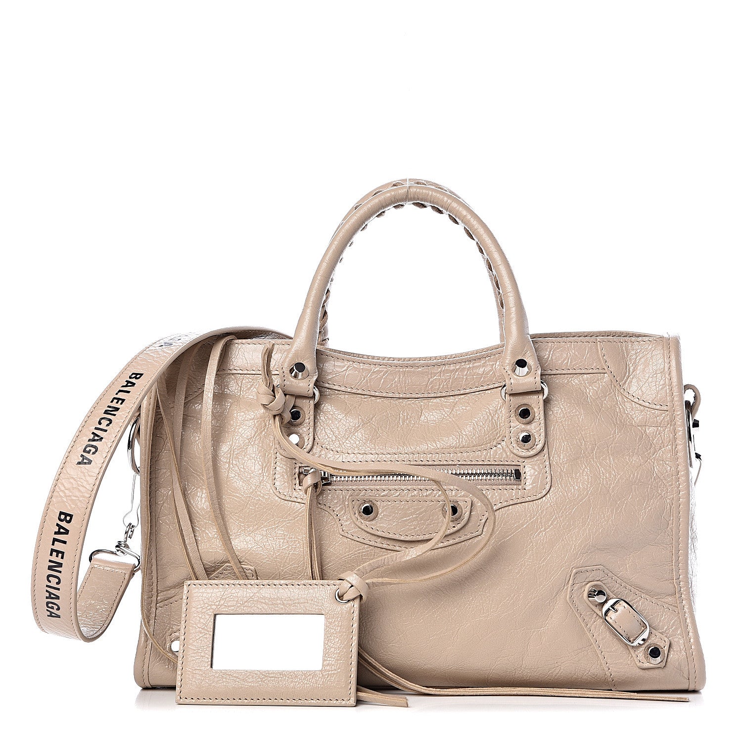 Balenciaga Agneau Classic Silver Hardware S City Logo Strap Light Beige Black 1 of 10