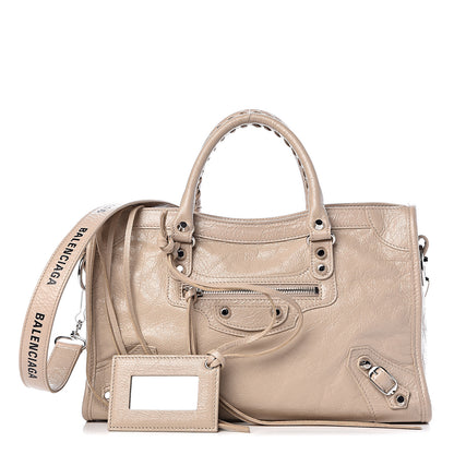 Balenciaga Agneau Classic Silver Hardware S City Logo Strap Light Beige Black 1 of 10