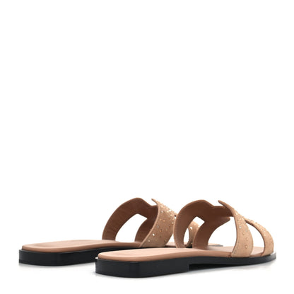Hermes Suede Goatskin Rhinestone Oran Sandals 37.5 Rose Bois De Santal 4 of 8