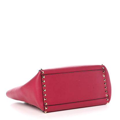 Valentino Garavani Vitello Rockstud Double Handle Tote Dark Pink 3 of 9