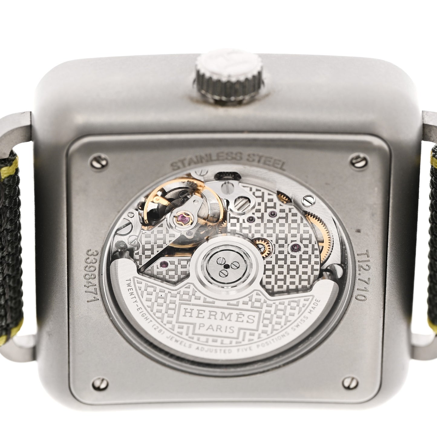 Stainless Steel Fabric 38mm Carre H Automatic Watch Gris Perle