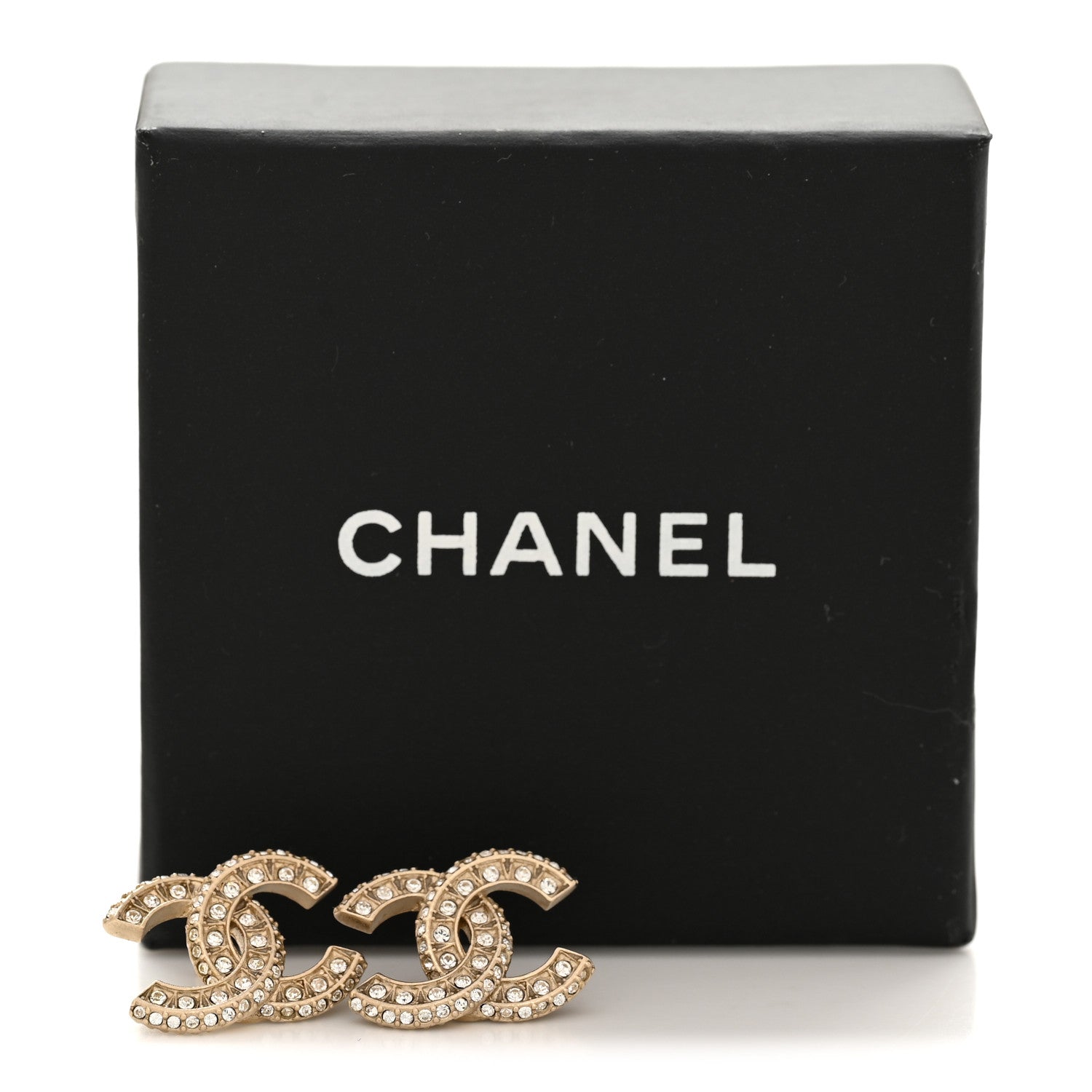 Chanel Crystal Timeless CC Earrings Light Gold 6 of 6