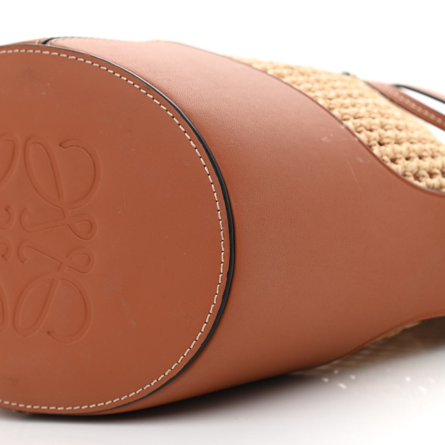Raffia Calfskin Balloon Bucket Bag Natural Tan
