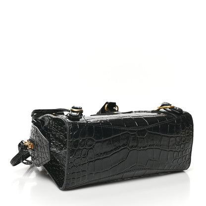 Balenciaga Shiny Supple Calfskin Crocodile Embossed Neo Classic Gold Hardware Mini City Black 4 of 6