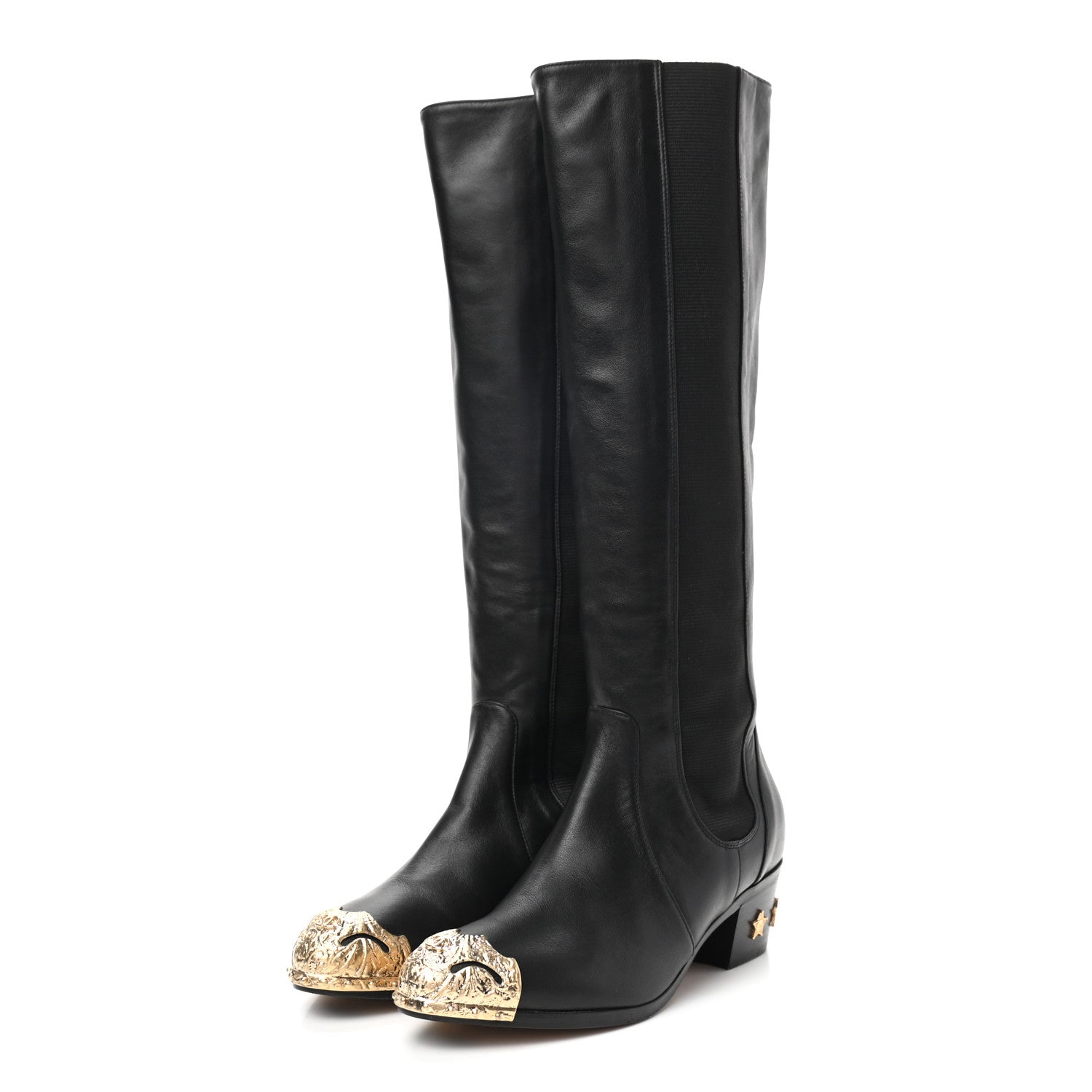 Chanel Calfskin Paris Dallas Metal Cap Toe High Boots 37.5 Black 3 of 7