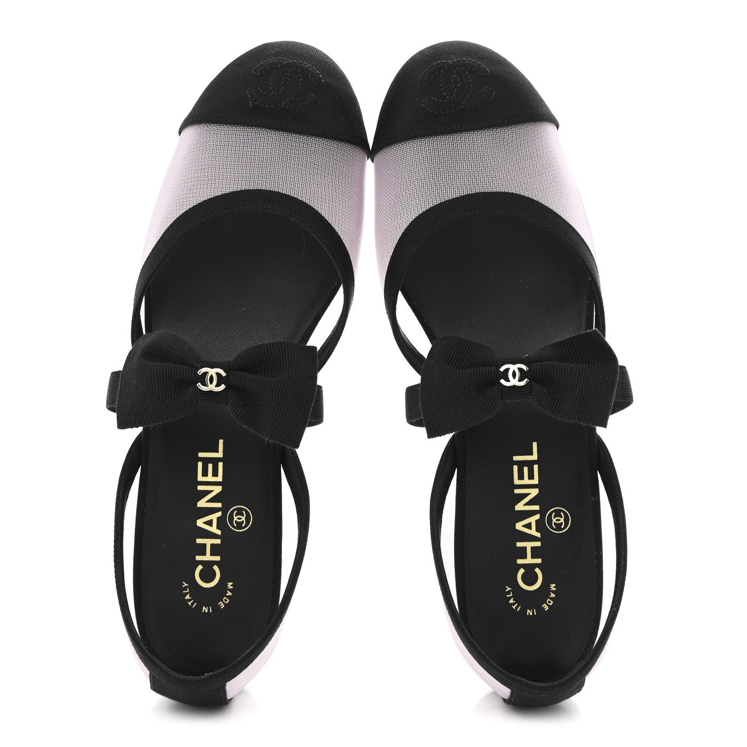Chanel Mesh Grosgrain Mary Janes Flats 37 Light Pink Black 2 of 10