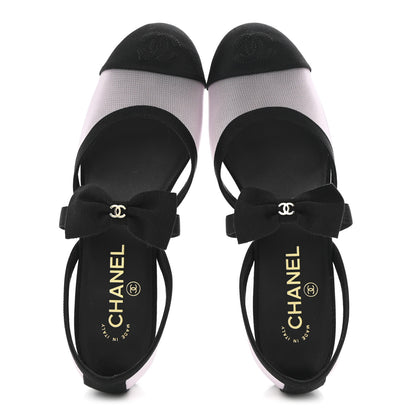 Chanel Mesh Grosgrain Mary Janes Flats 37 Light Pink Black 2 of 10