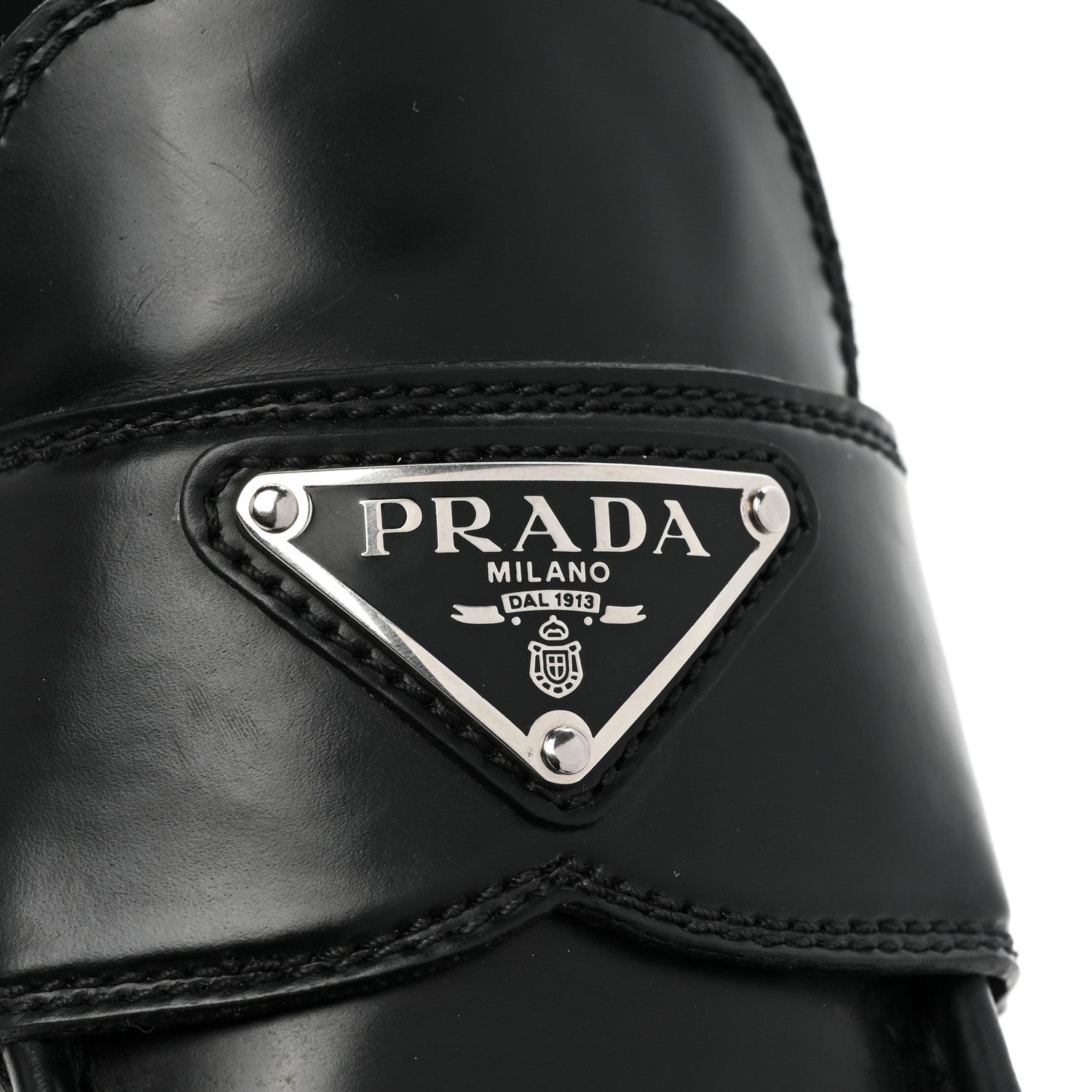 Prada Spazzolato Rois Metal Triangle Logo Monolith 55mm Loafers 37.5 Black 8 of 23