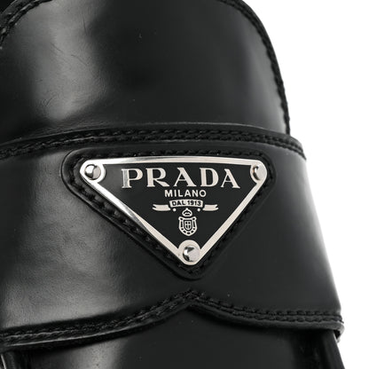 Prada Spazzolato Rois Metal Triangle Logo Monolith 55mm Loafers 37.5 Black 8 of 23