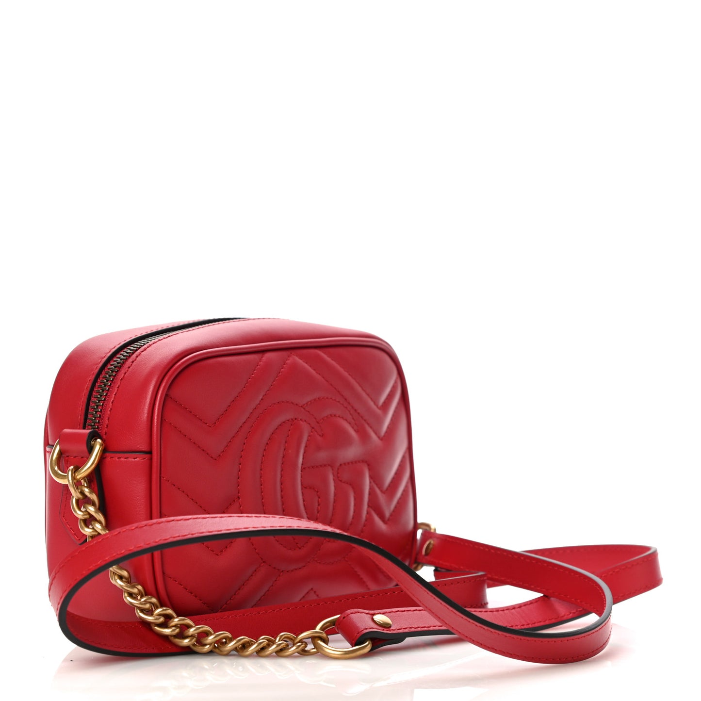 Calfskin Matelasse Mini GG Marmont Chain Shoulder Bag Hibiscus Red