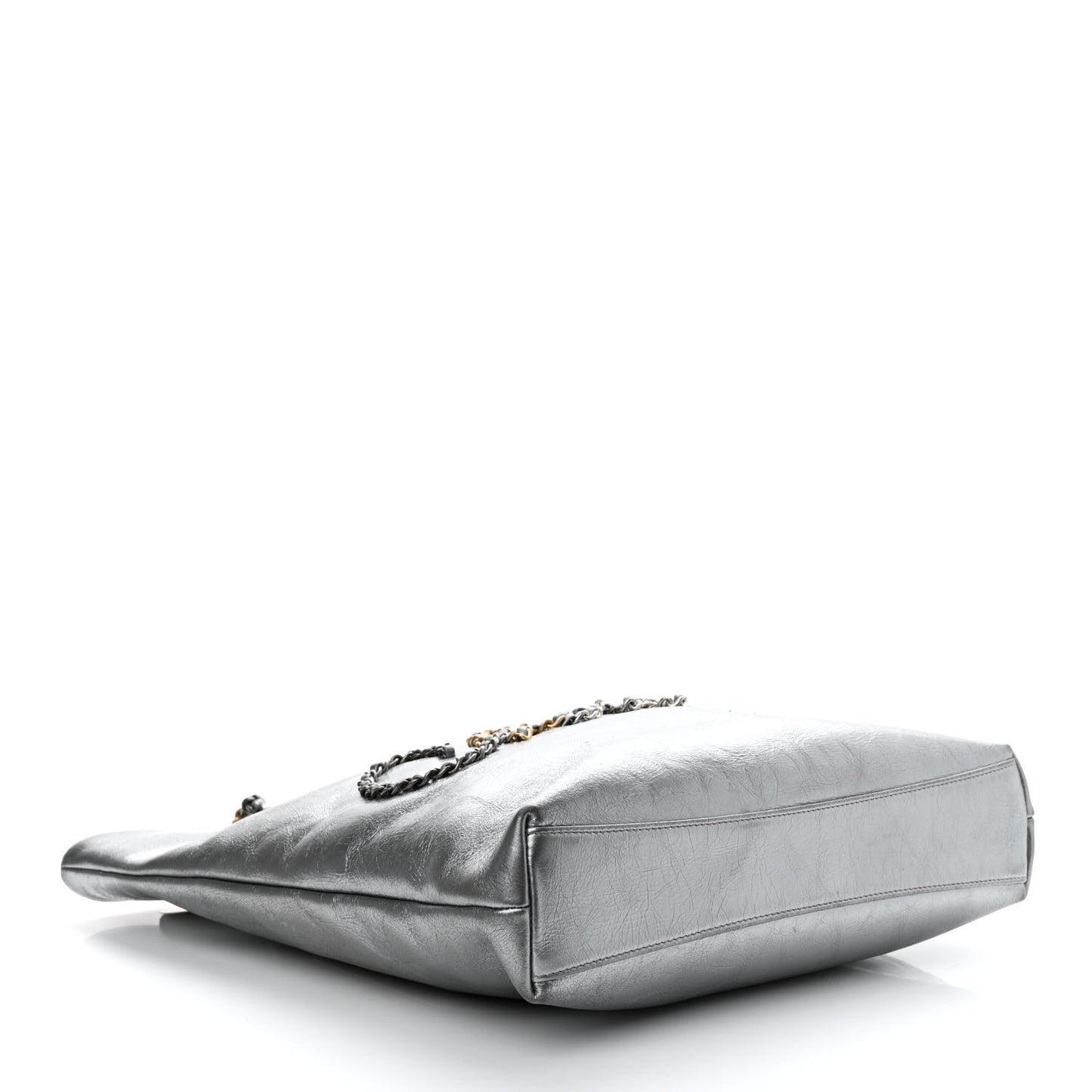 Metallic Crumpled Calfskin Chain 20s Signe Tote Silver