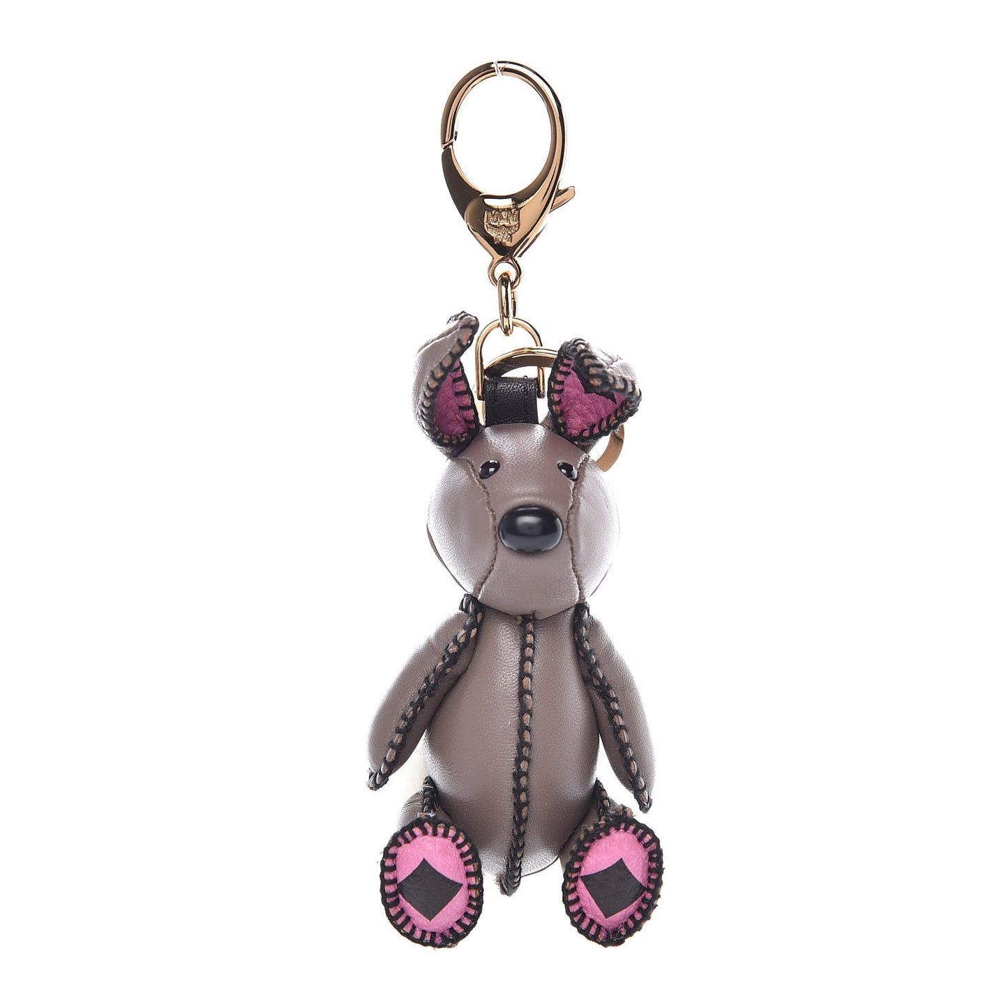 Lambskin Visetos Rabbit Key Ring Bag Charm Taupe Pink