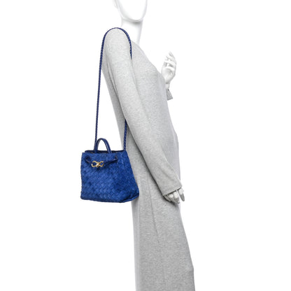 Bottega Veneta Suede Intrecciato Small Andiamo Shoulder Bag Royal Blue 2 of 11