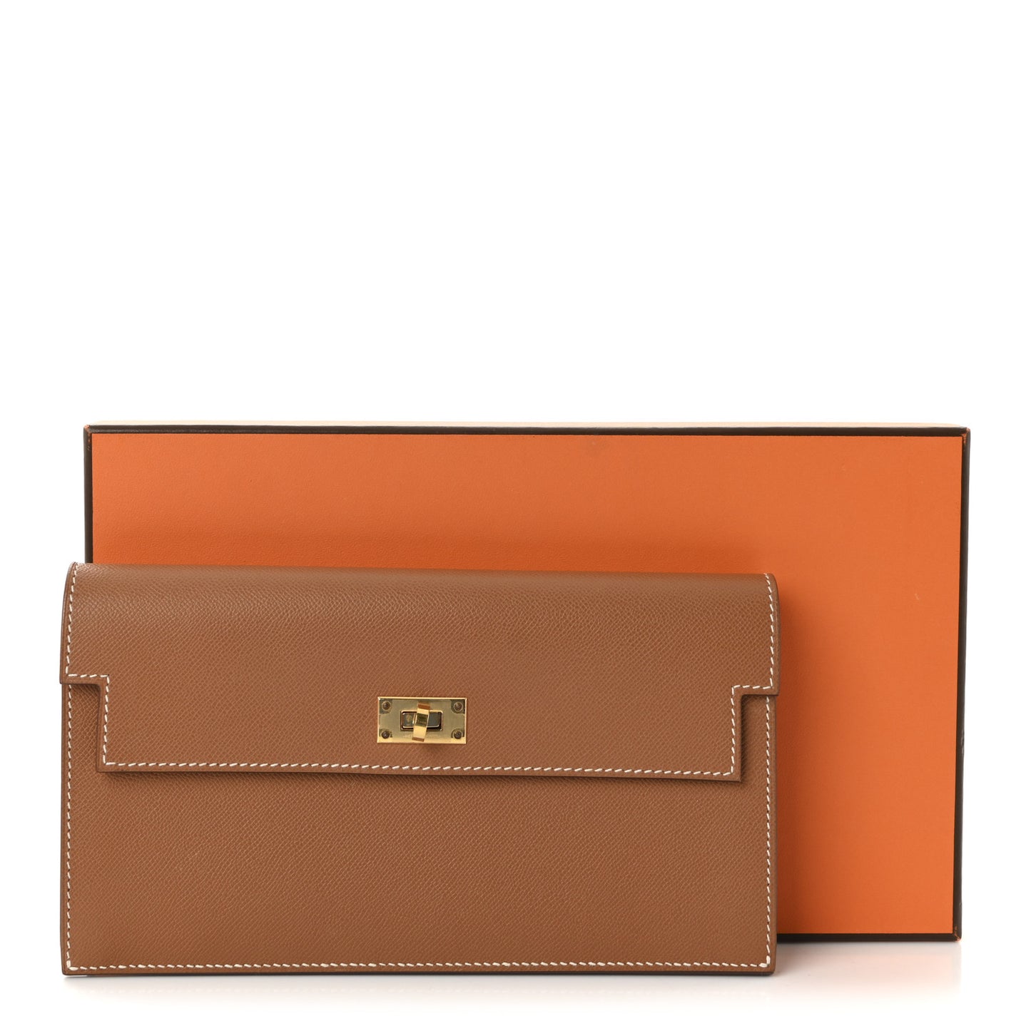 Madame Calfskin Kelly Pocket Long Wallet Gold