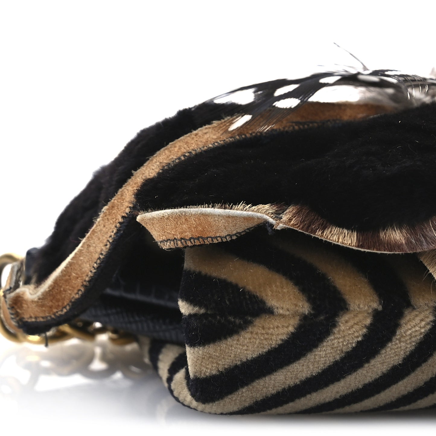 Velvet Mink Pequin Mini Frame Evening Bag Tan Black