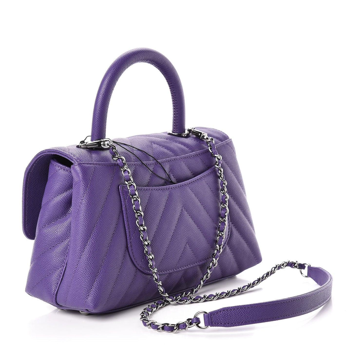 Caviar Chevron Quilted Mini Coco Handle Flap Purple
