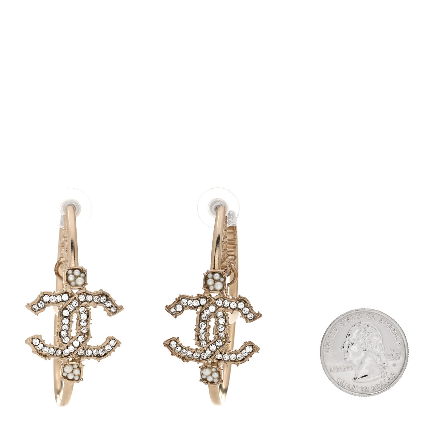 Crystal CC Camellia Express CC Drop Hoop Earrings Gold