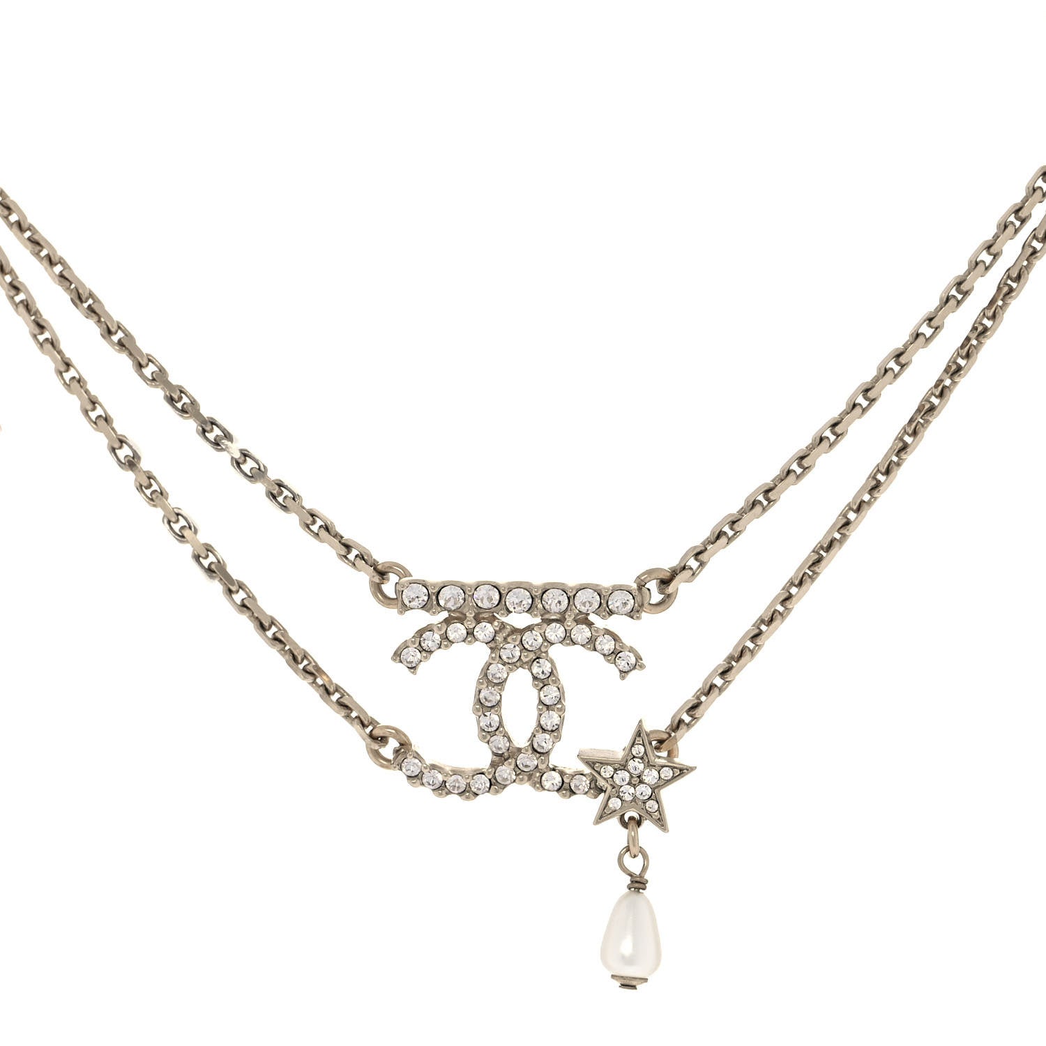 Chanel Pearl Crystal CC Star Choker Necklace Gold 1 of 5