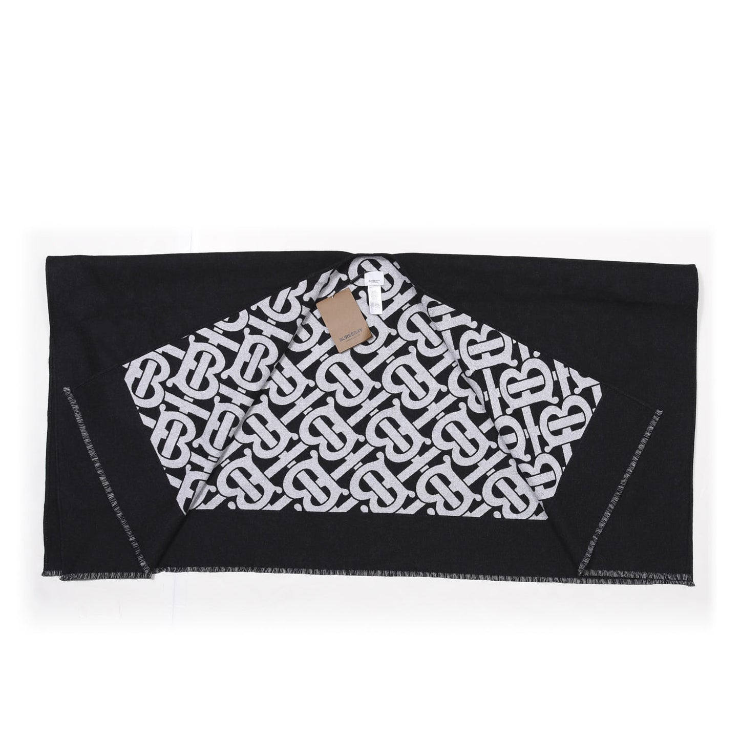 Wool Jacquard Monogram TB Cape Scarf Black