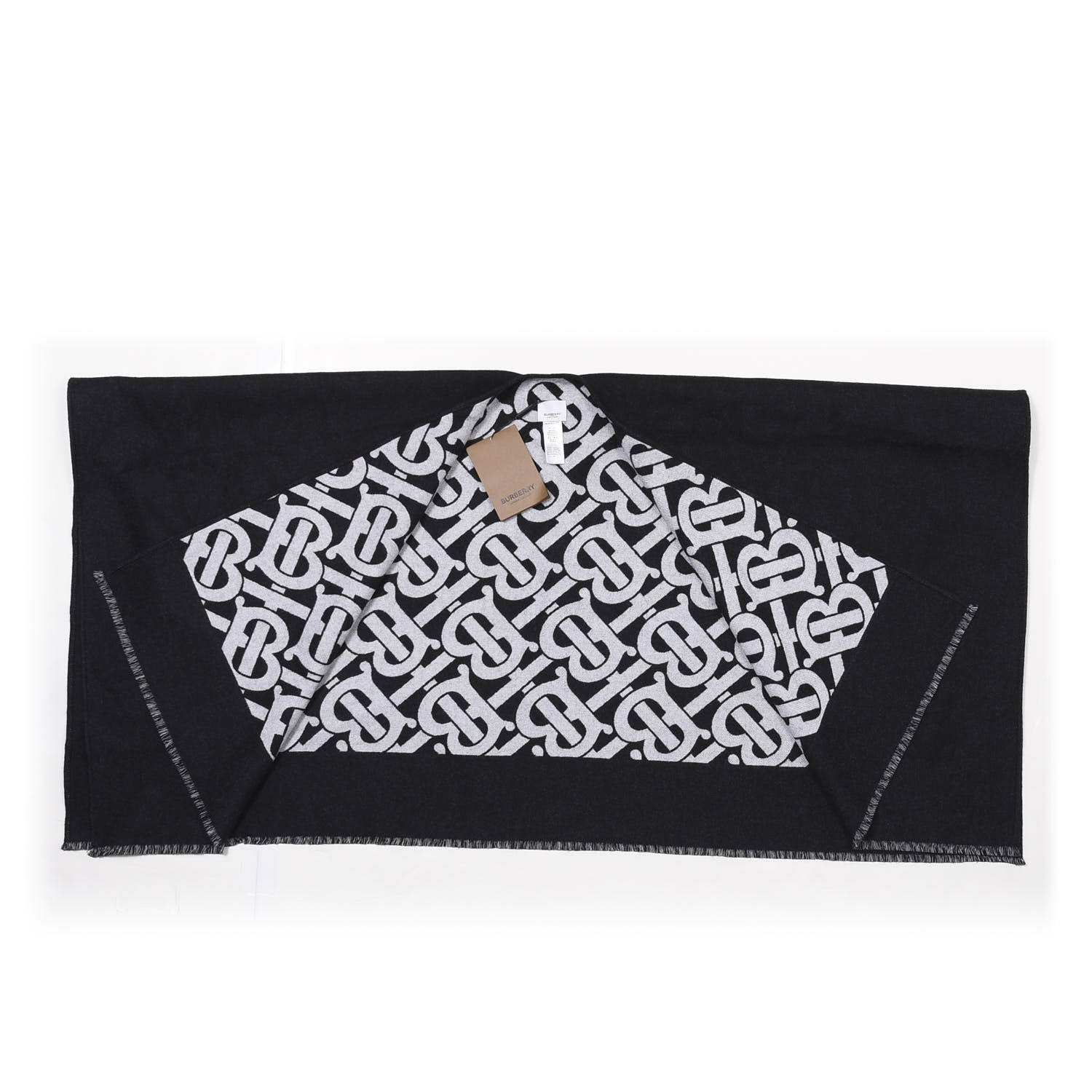 Burberry Wool Jacquard Monogram TB Cape Scarf Black 4 of 4
