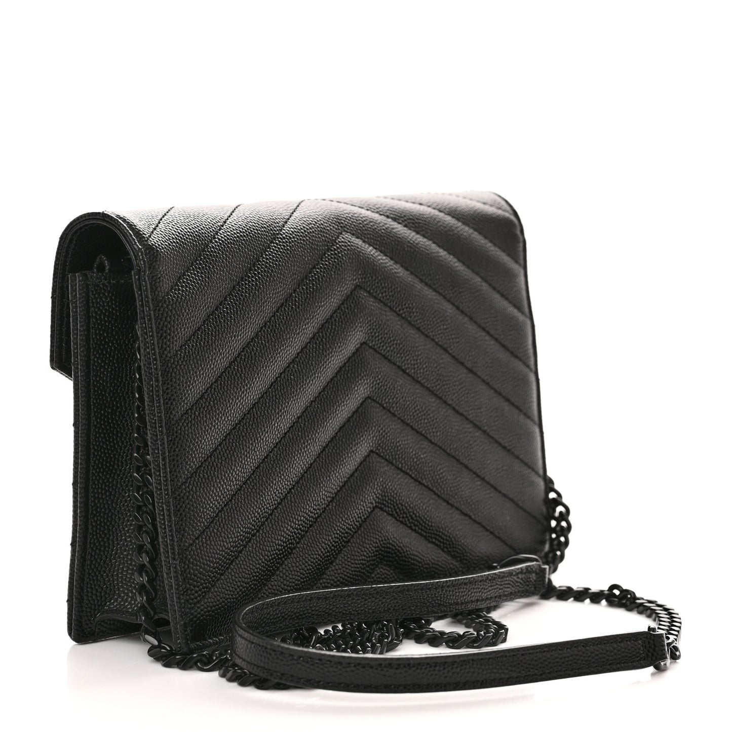 Grain De Poudre Matelasse Chevron Monochrome Monogram Envelope Chain Wallet Black