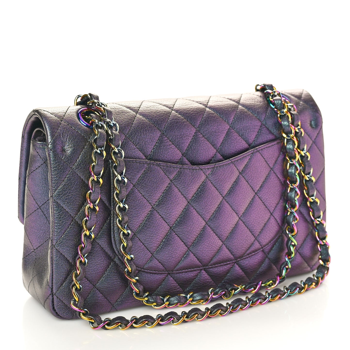 Iridescent Goatskin Quilted Medium Double Flap Purple