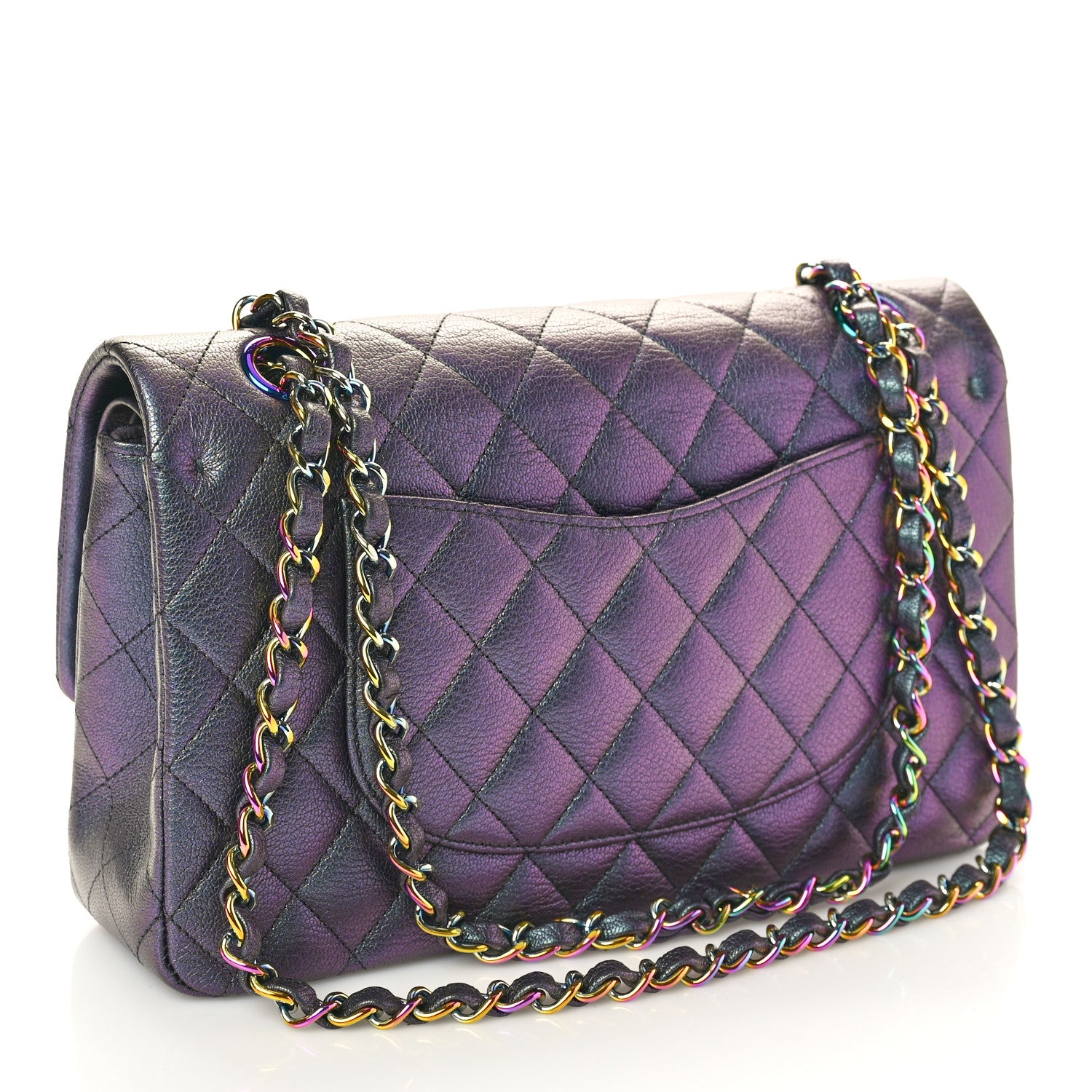Chanel Iridescent Goatskin Quilted Medium Double Flap Purple 3 of 10
