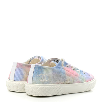 Chanel Printed Canvas CC Sneakers 39.5 Green Pink Blue White 4 of 8