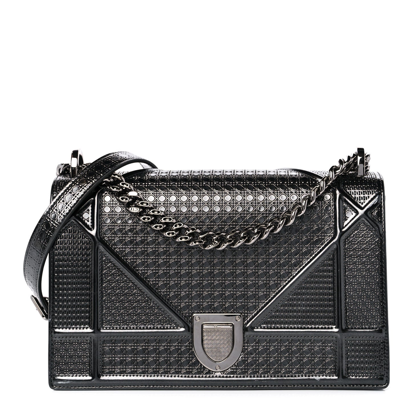 Metallic Patent Micro-Cannage Medium Diorama Flap Bag Onyx Black