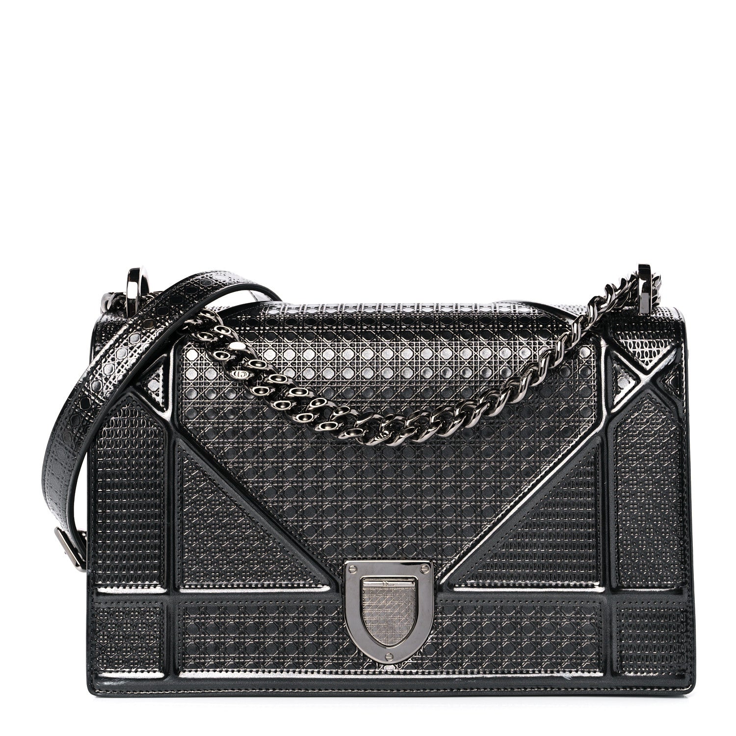 Christian Dior Metallic Patent Micro-Cannage Medium Diorama Flap Bag Onyx Black 1 of 11