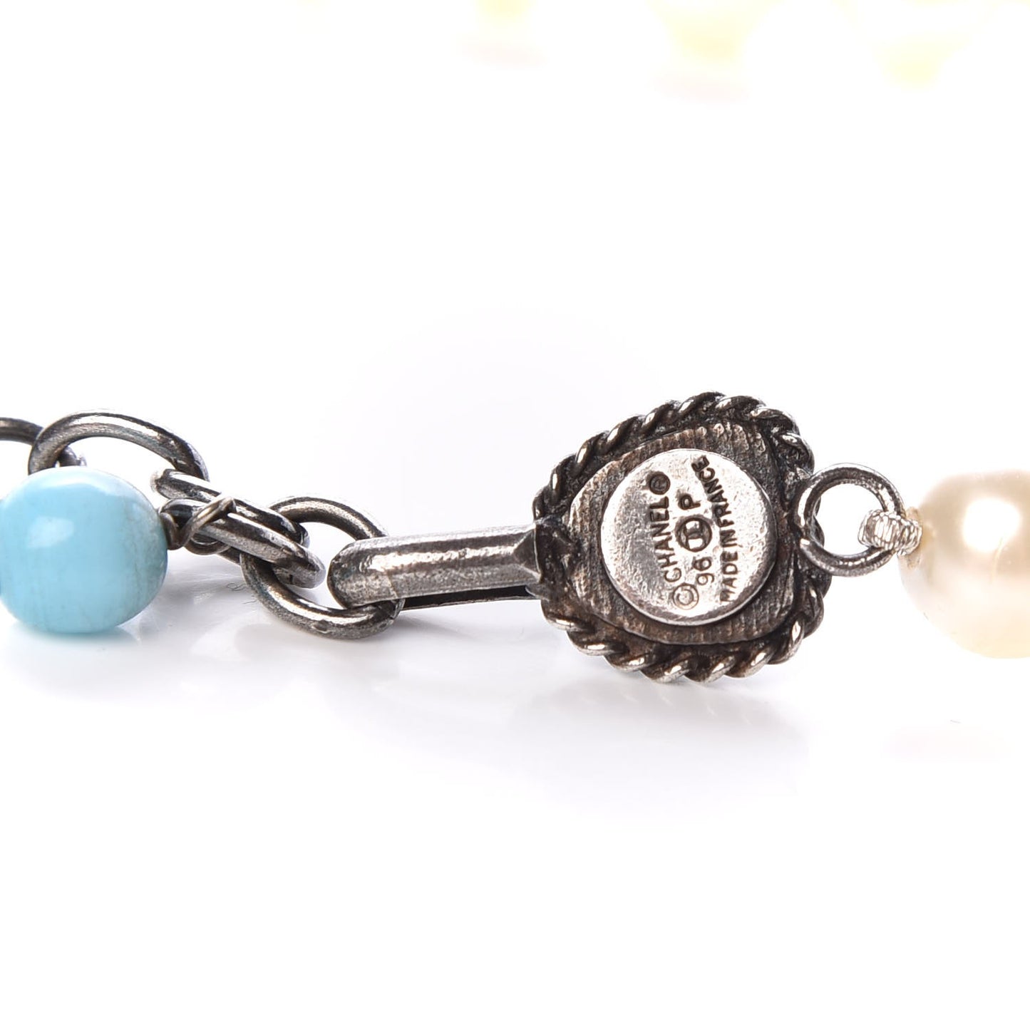 Ruthenium Pearl Beaded Short Necklace White Turquoise