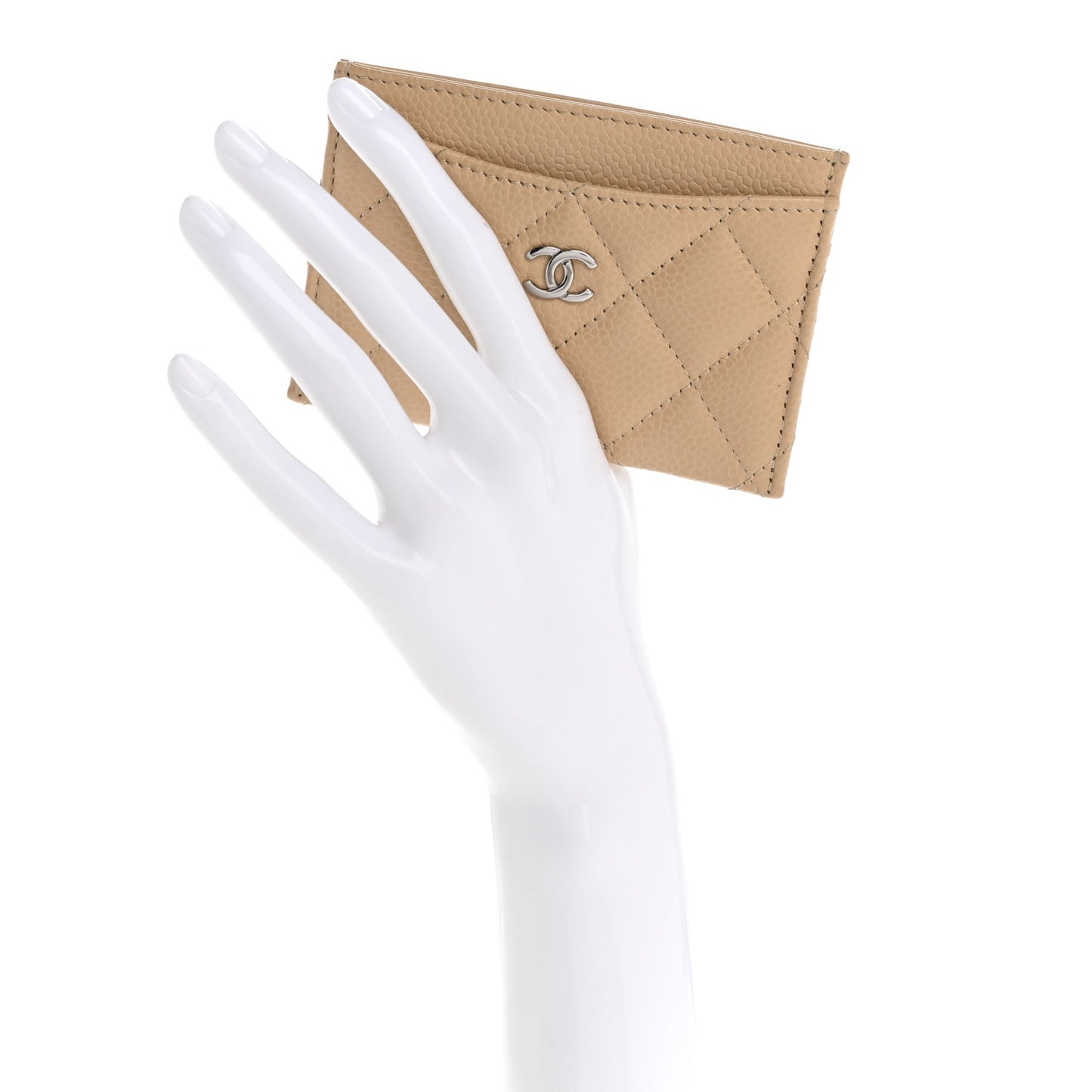 Caviar Quilted Card Holder Beige