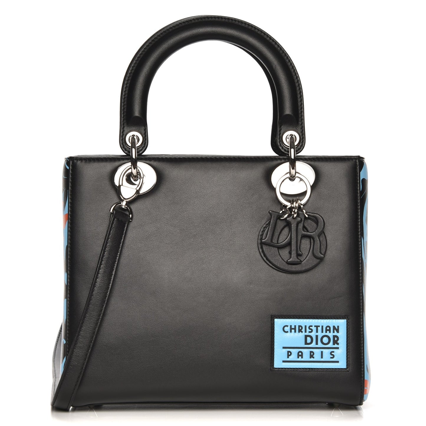 Calfskin Flower Printed Medium Lady Dior Black