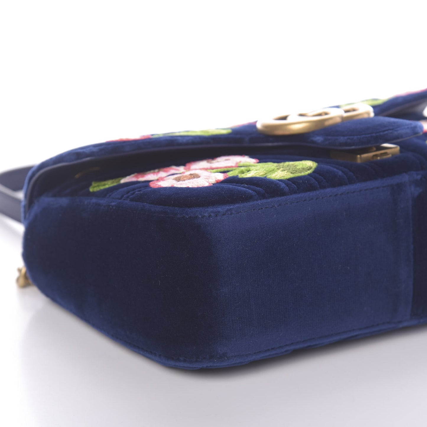Velvet Matelasse Deer Embroidered Small GG Marmont Shoulder Bag Cobalt