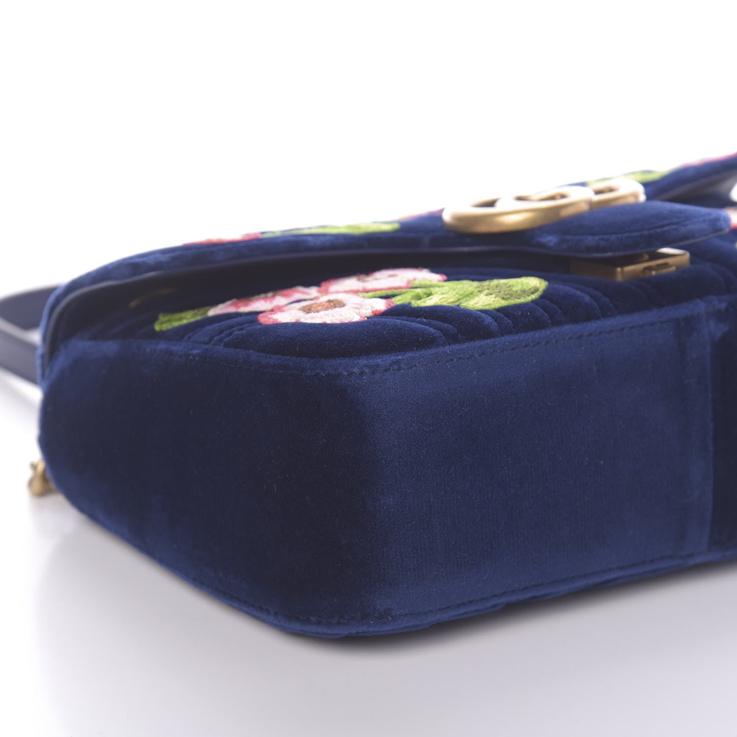 Gucci Velvet Matelasse Deer Embroidered Small GG Marmont Shoulder Bag Cobalt 7 of 8