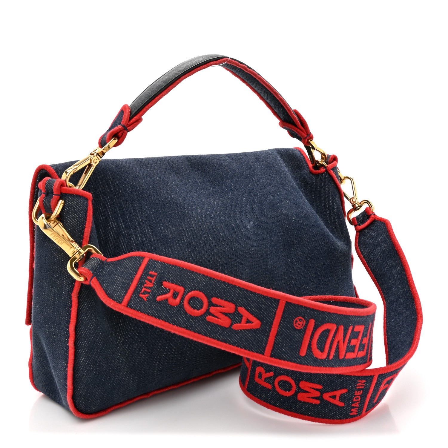 Fendi Denim Large Baguette Blue Rosso 3 of 16