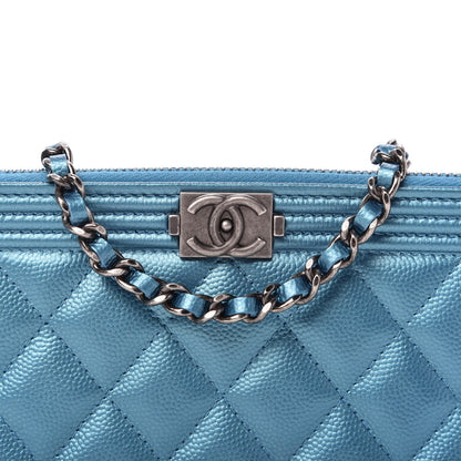 Chanel Metallic Caviar Quilted Small Boy Clutch With Chain Turquoise 10 of 11