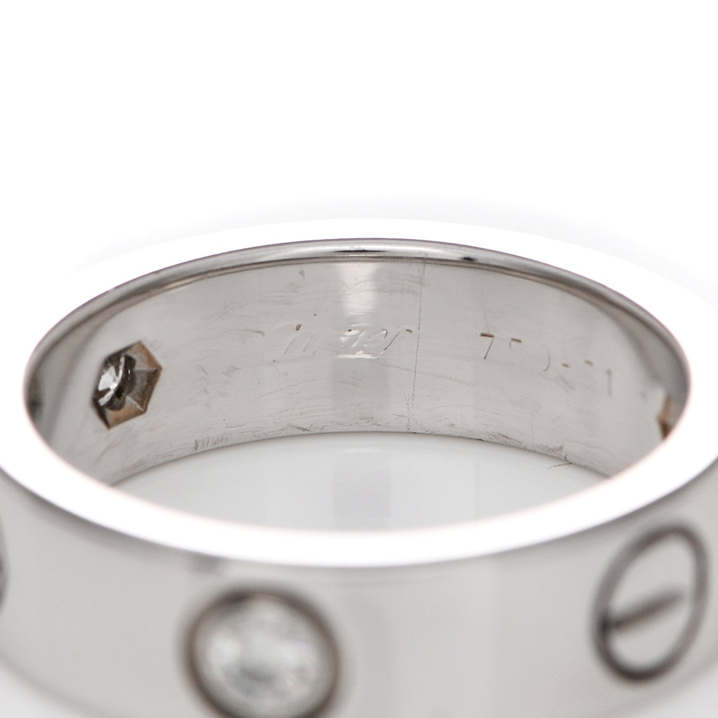 18K White Gold 3 Diamond 5.5mm LOVE Ring 51 5.75